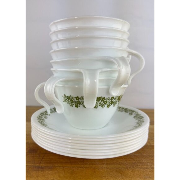 Vintage Corelle Spring Blossom/Crazy Daisy Cups & Saucers Set Of 8 Green Floral - Picture 12 of 12